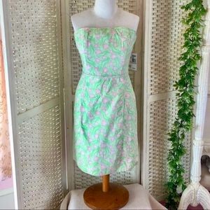 Vineyard Vines Pink and Green Seaside Strapless Dress